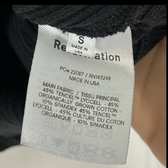 Reformation Black Ribbed Long Sleeve Button Top S Tencel Cotton Minimalist - Picture 3 of 3